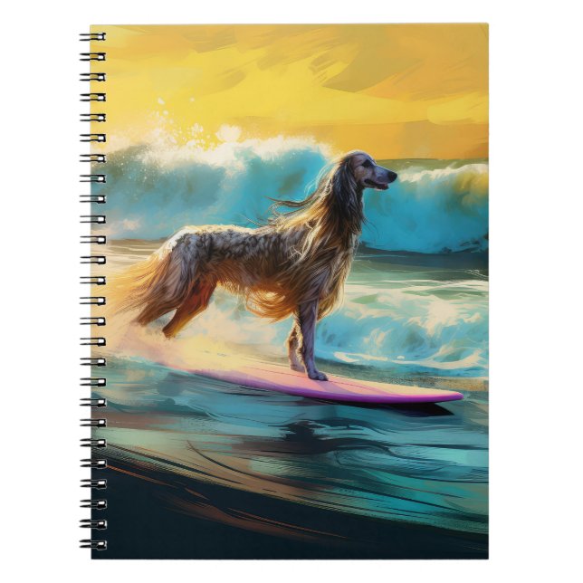 Caderno Espiral Pintura de surf em praia de hound afegã (Frente)