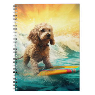 Caderno Espiral Pintura de surf em praia em Cockapoo