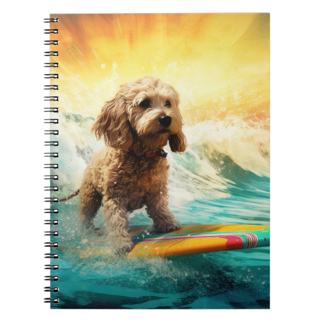 Caderno Espiral Pintura de surf em praia em Cockapoo (Frente)