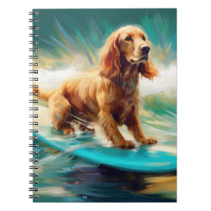 Caderno Espiral Pintura de surf em praia em Cocker Spaniel
