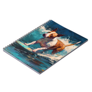 Caderno Espiral Pintura de Surf na Praia com Bull Terrier