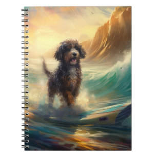 Caderno Espiral Pintura de Surf na Praia do Bernedoodle