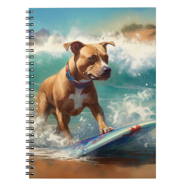 Caderno Espiral Pintura de surfe em praia americana Staffordshire (Frente)