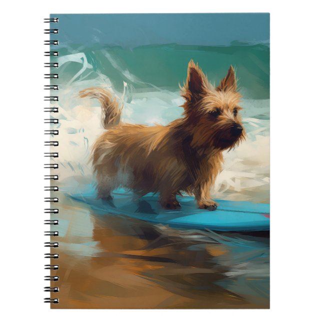 Caderno Espiral Pintura de surfe na praia australiana Terrier (Frente)