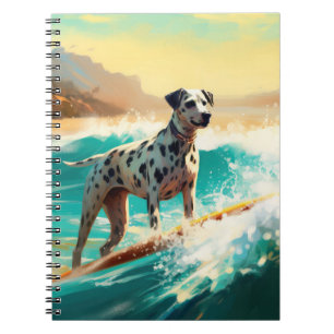 Caderno Espiral Pintura de surfe na praia Dalmation