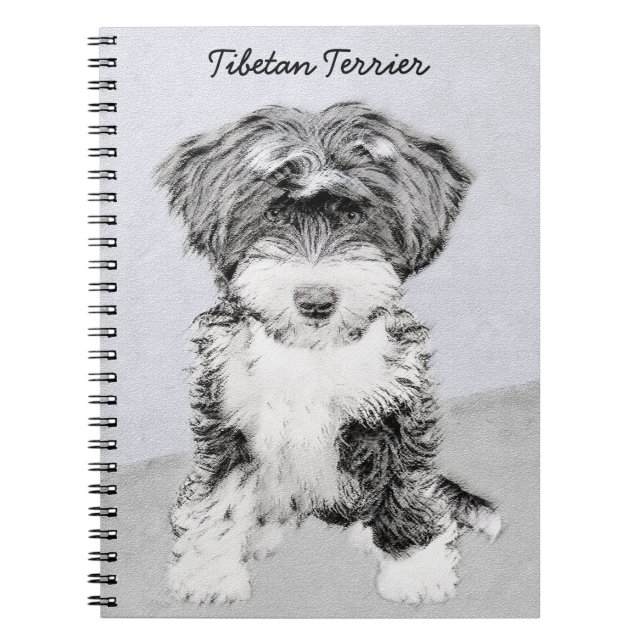 Caderno Espiral Pintura de Terrier Tibetano - Arte de cão original (Frente)
