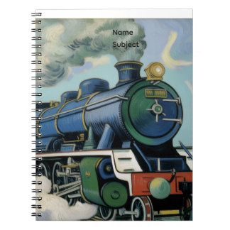 Caderno Espiral Pintura de Trem de Motor a Vapor Antigo