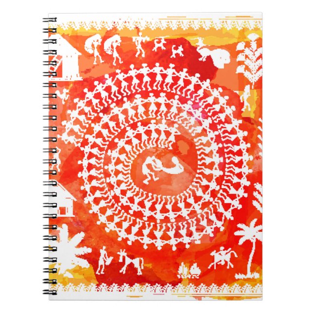 Caderno Espiral Pintura de Warli - desenhada à mão como tradiciona (Frente)
