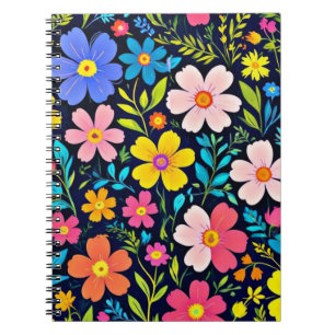 Caderno Espiral Pintura Digital Floral Padrão de Flores