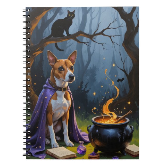 Caderno Espiral Pintura do Dia das Bruxas Basenji (Frente)