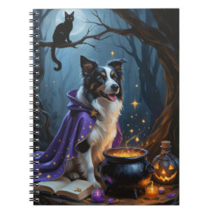 Caderno Espiral Pintura do Dia das Bruxas na Borda Collie