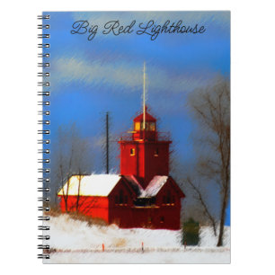 Caderno Espiral Pintura do Farol Vermelho Grande - Arte Original