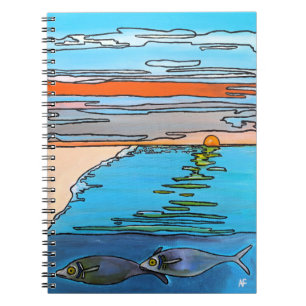 Caderno Espiral Pintura do nascer do sol no oceano em 8-Bit por Al