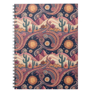 Caderno Espiral Pintura do pôr do sol do deserto psicodélico retrô