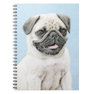 Caderno Espiral Pintura do Pug - arte original bonito do cão