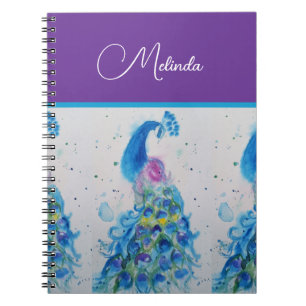 Caderno Espiral Pintura em Aquarela Azul de Pavão Elegante