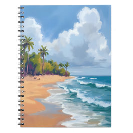 Caderno Espiral Pintura em Aquarela da Costa do Oceano no Havaí
