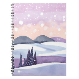 Caderno Espiral Pintura em Aquarela das Colinas Roxas de Inverno