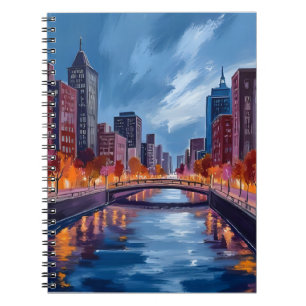 Caderno Espiral Pintura em Aquarela de Noites de Cidade