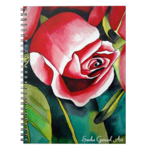 Caderno Espiral Pintura em aquarela de rosa pink bud arte flor