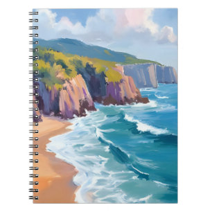 Caderno Espiral Pintura em Aquarela do Oceano de Big Sur, Califórn