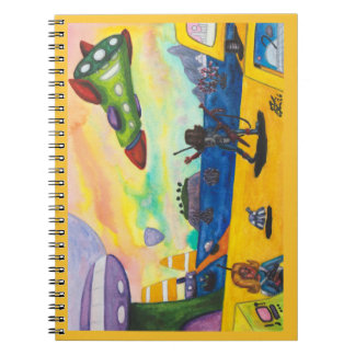 Caderno Espiral Pintura em Aquarela Espaçonave Planeta Porto Espac