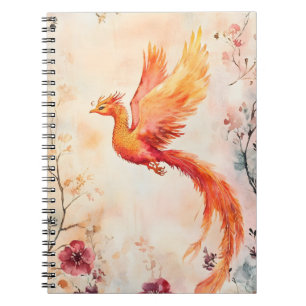 Caderno Espiral pintura em aquarela representando uma fênix mítica