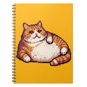 Caderno Espiral Pintura em forma de pixel de gato gordo laranja