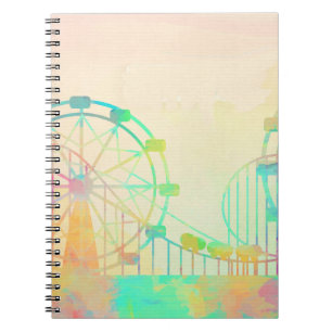 Caderno Espiral Pintura em Watercolor Arte Ferris Wheel Fairground