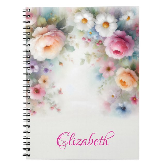 Caderno Espiral Pintura Floral Aquarela Em Aquarela Fofa Elegante (Frente)