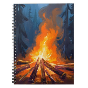 Caderno Espiral Pintura Floresta Aquarela Fogueira