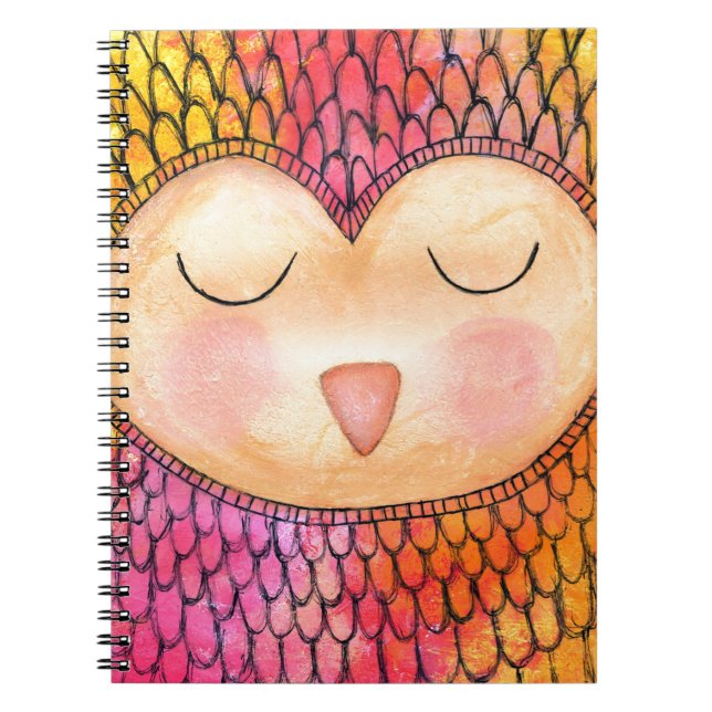 Caderno Espiral Pintura Mista Mista Moderna Funky Sleepy Owl (Frente)