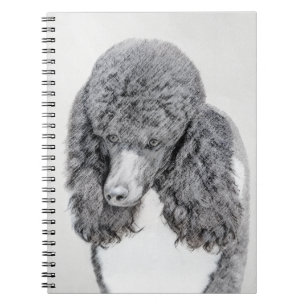 Caderno Espiral Pintura Negra De Poodle Padrão - Arte Cão
