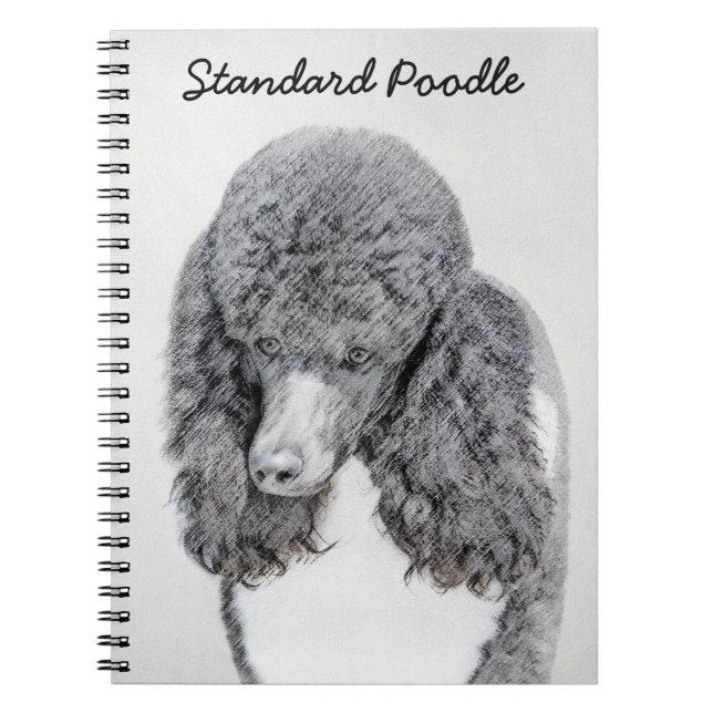 Caderno Espiral Pintura Negra De Poodle Padrão - Arte Cão (Frente)