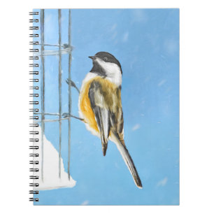 Caderno Espiral Pintura no alimentador - Arte de pássaro original