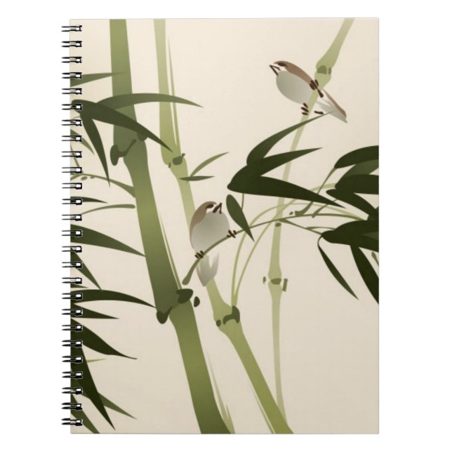 Caderno Espiral Pintura oriental do estilo, ramos de bambu (Frente)