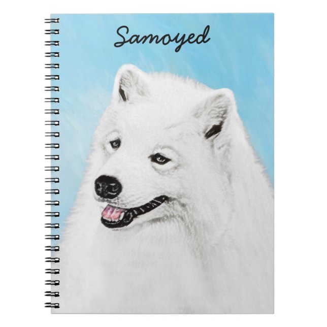 Caderno Espiral Pintura Samoyed - Arte Cachorosa Original (Frente)