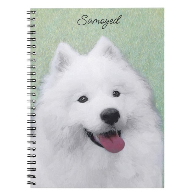 Caderno Espiral Pintura Samoyed - Arte Cachorosa Original (Frente)