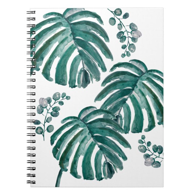 Caderno Espiral Pintura tropical com folha verde botânica (Frente)