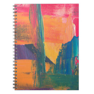 Caderno Espiral Pintura verde, amarela e abstrato vermelha
