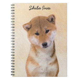 Caderno Espiral Pintura (vermelha) de Shiba Inu - arte original do