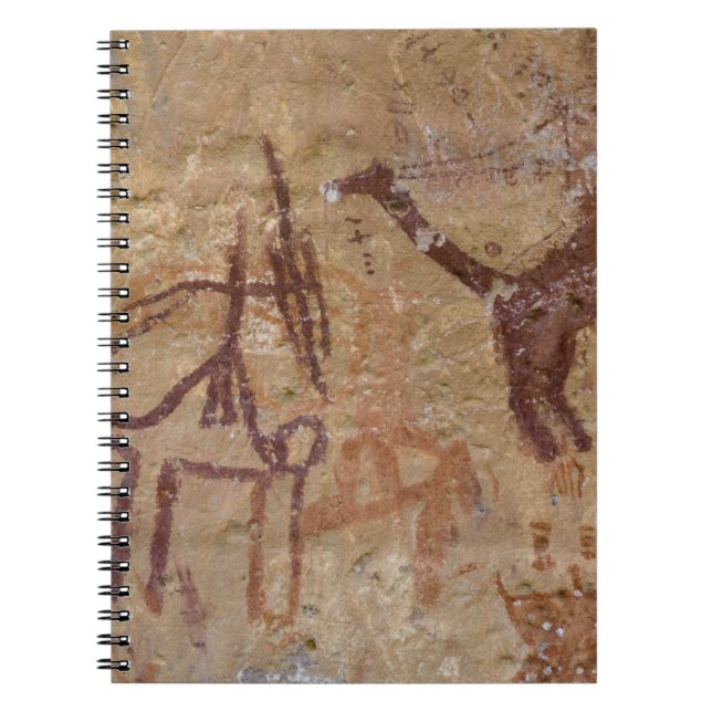 Caderno Espiral Pinturas rupestres pré-históricas com camelos e (Frente)