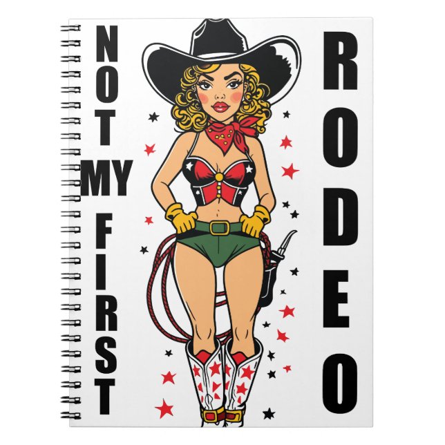 Caderno Espiral Pinup Cowgirl, Não Minha Primeira Citação Rodeada, (Frente)
