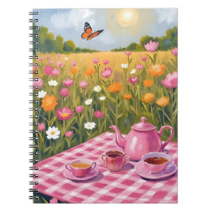 Caderno Espiral Piquenique Cor-de-Rosa Bonito Borboleta Chá do C