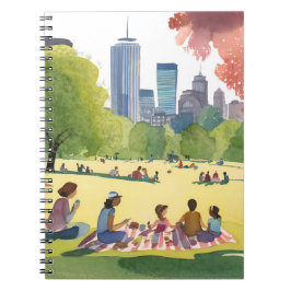 Caderno Espiral Piquenique no Boston Common | Pintura em Aquarela 