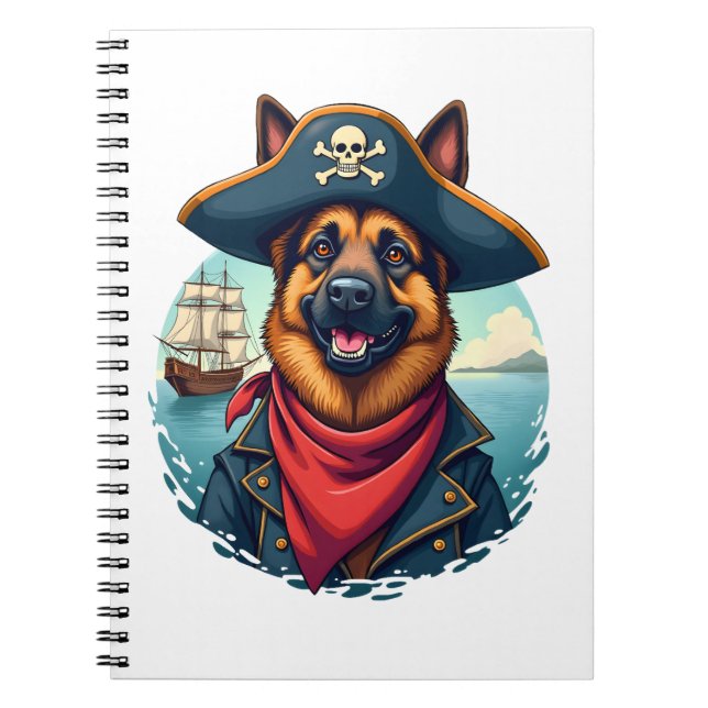 Caderno Espiral Pirata de Cachorro german shepherd (Frente)