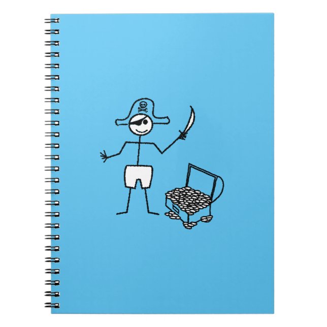 Caderno Espiral Pirata Stickman Com Cofre de Tesouro (Frente)