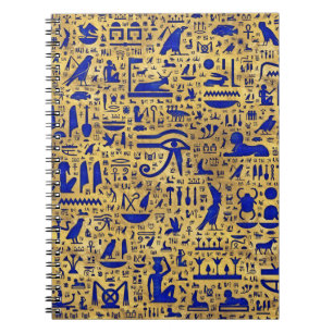 Caderno Espiral Piróglifo egípcio Lapis Lazuli e Dourado