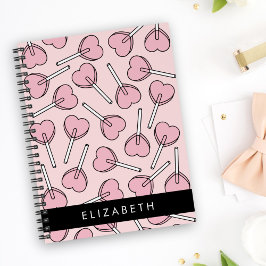 Caderno Espiral Pirulitos Cor-de-Rosa, Pirulitos em Forma de Coraç