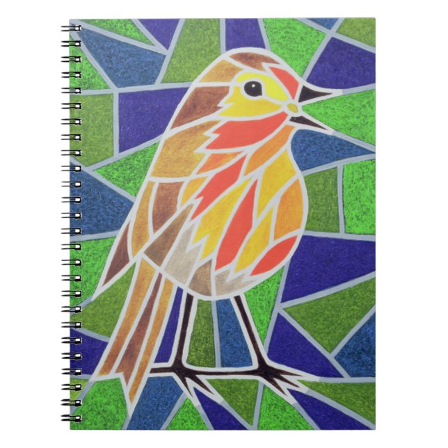 Caderno Espiral Pisco de peito vermelho no vitral (Frente)